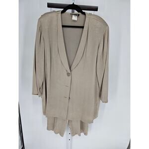 Carole Little Gold Acetate Blend Shawl-Neck Casual Pant Suit Size 16